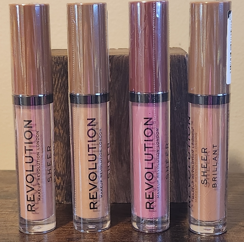 Revolution Sheer Lip Gloss Set in Nude, Pink, Beige, Peach Tones